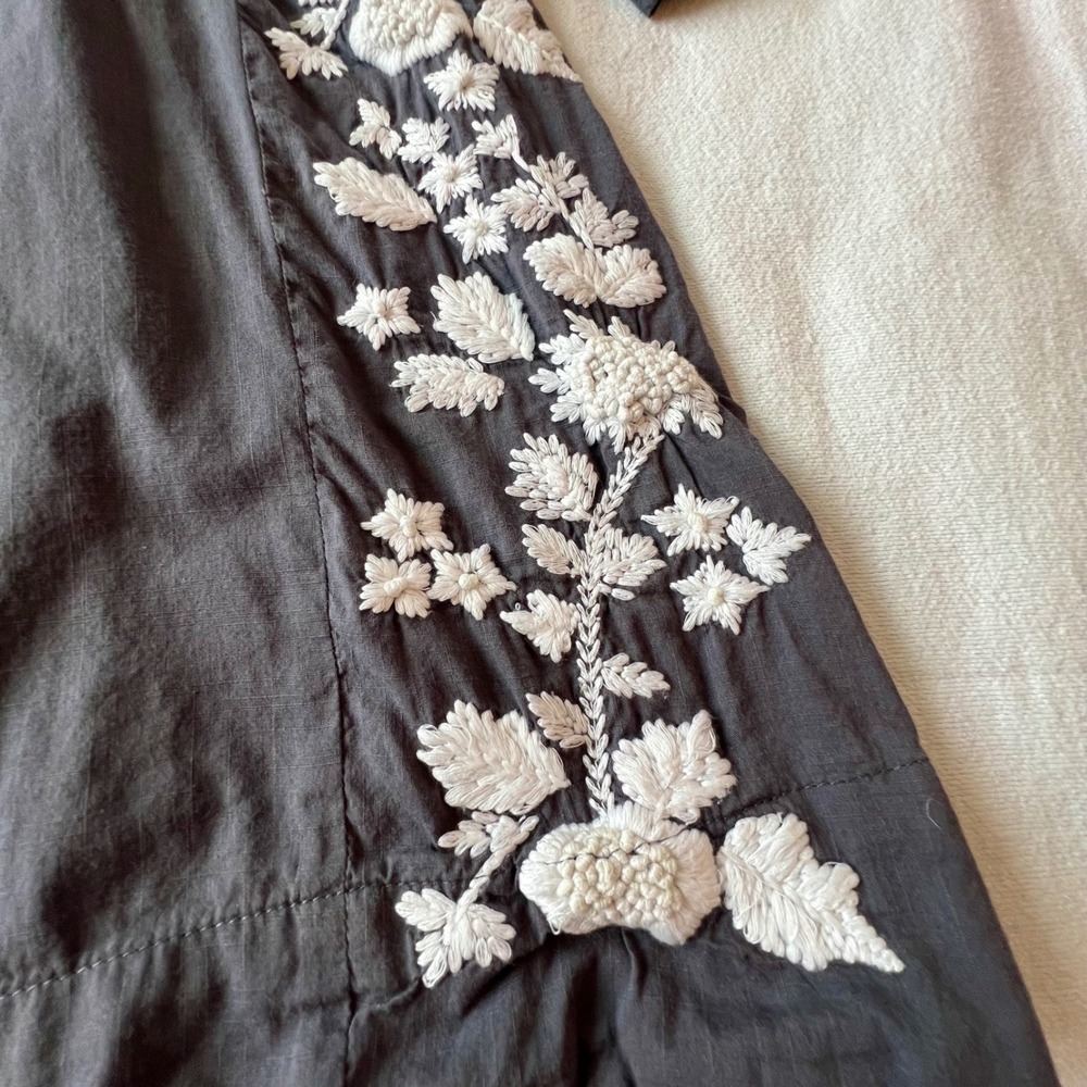 Ivy Jane Gray Embroidered Floral Cotton Tunic Top Half Sleeve‎ Charcoal Womens S - Picture 5 of 9